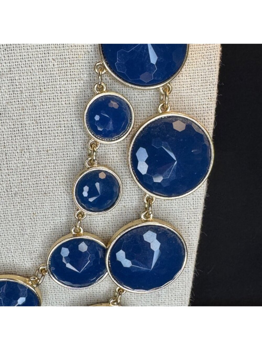 Gold Tone Blue Resin 1980's Bold Double Strand Statement Necklace 18" Adjustable - Picture 2 of 7